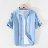 Men's Linen Short-sleeved Shirt Square Collar Casual Cotton And Linen