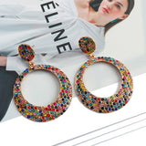 European And American Fashion Metal Diamond Round Color Large Pendant Earrings