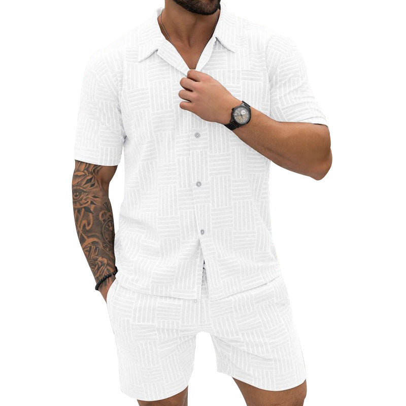 Men's Jacquard Button Shirt Lapel Casual T-shirt Suit