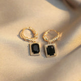 French Court Retro Black Zircon Earrings Light Luxury