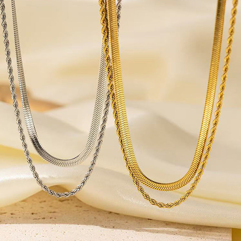Women's Retro Solid Color Double-layer Twist Necklace