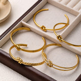 Stainless Steel 18K Gold Plating Knotted C- Shaped Open Double-layer Bracelet