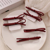Wine Red Leather Bow Barrettes Simple Advanced