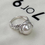 Niche Retro Hollow Carved Round Pearl Ring