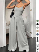 New Women's Solid Color Sling Jumpsuit Casual Minimalist Style