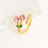 Affordable Luxury Fashion Copper-plated Gold Zircon Leaf Geometric Open Ring For Women
