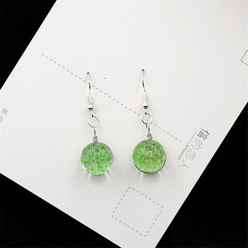 Dried Flower Glass Ball Crystal Earrings Creative Sweet