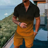 Men's Young Casual Versatile Simple Pattern Short Sleeve Zipper Polo Shirt Suit