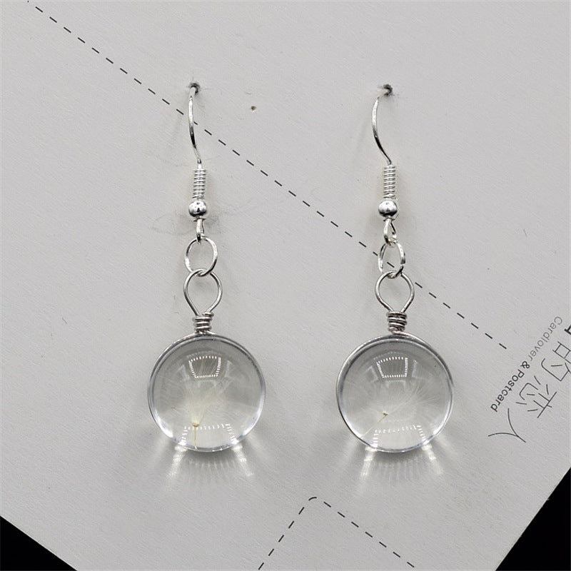 Dried Flower Glass Ball Crystal Earrings Creative Sweet