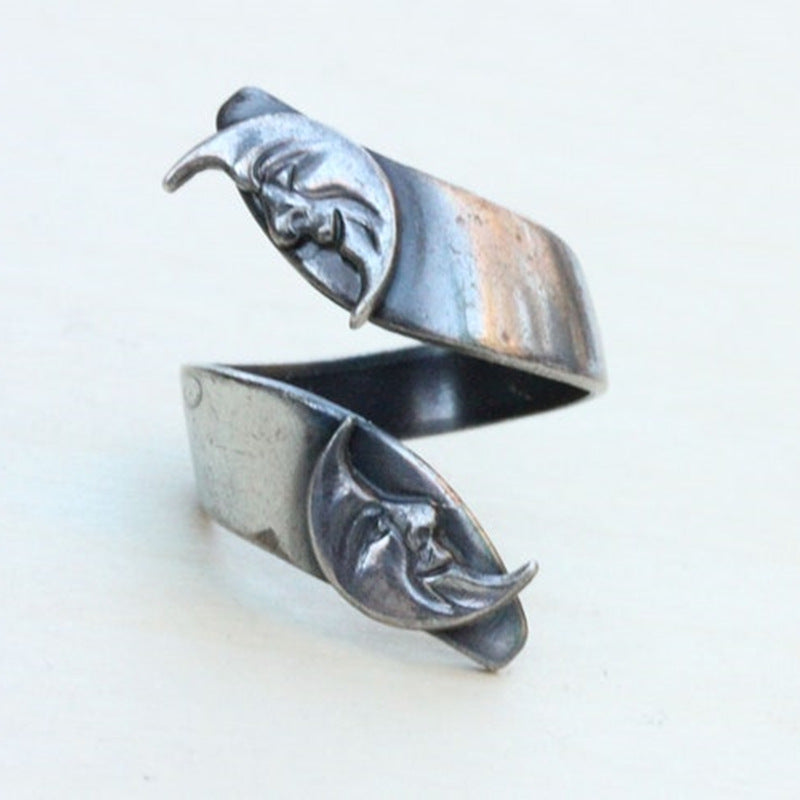 Vintage Moon Phase Silver Moon Adjustable Ring Women's Fashion Gift Ring