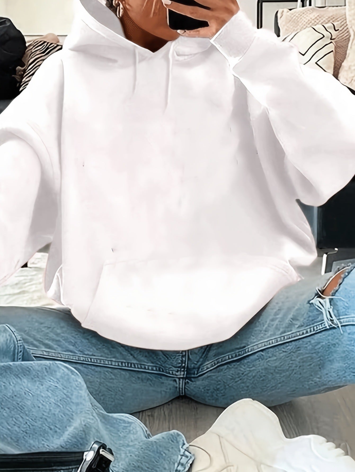 Printed Long Sleeve Hooded Loose Women's Sweater