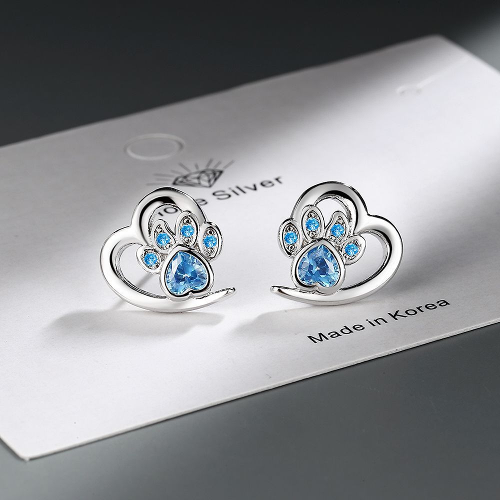 Heart-shaped Blue Heart-shaped Zircon Stud Earrings Small