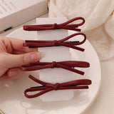 Wine Red Leather Bow Barrettes Simple Advanced