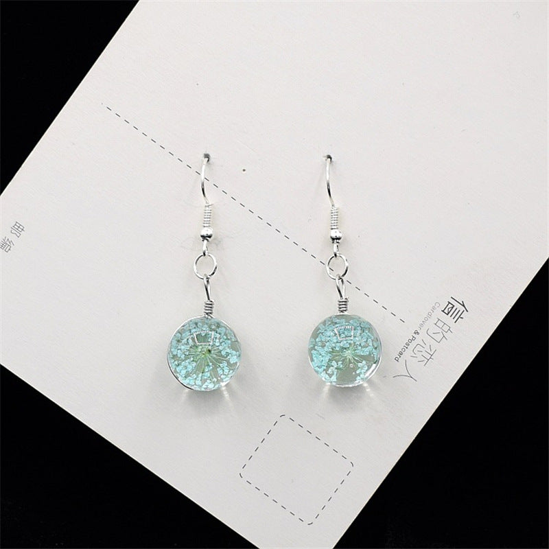 Dried Flower Glass Ball Crystal Earrings Creative Sweet