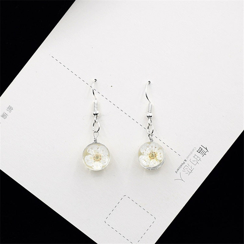 Dried Flower Glass Ball Crystal Earrings Creative Sweet