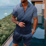 Men's Young Casual Versatile Simple Pattern Short Sleeve Zipper Polo Shirt Suit