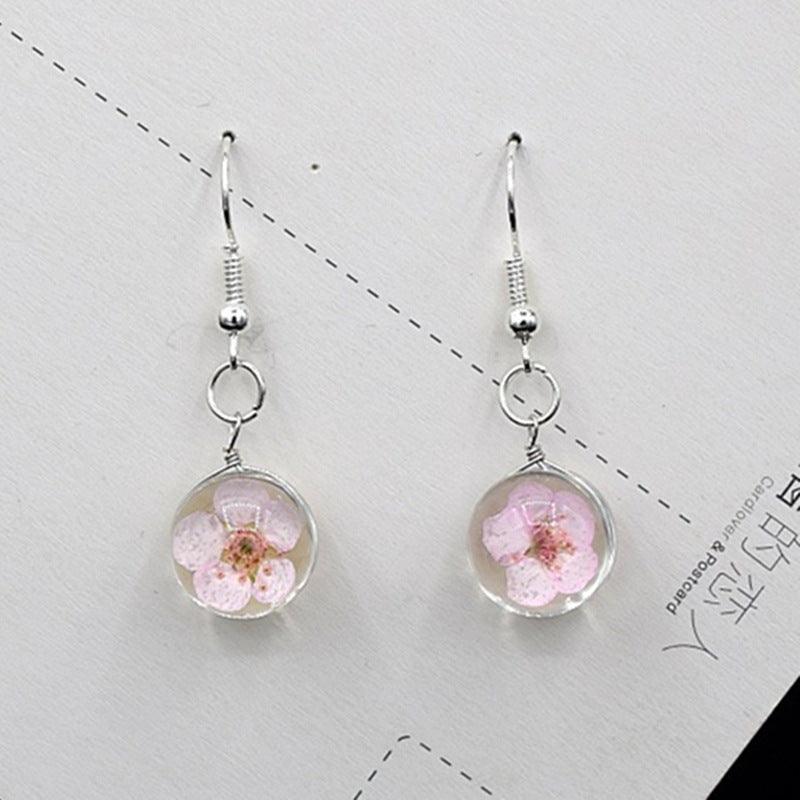 Dried Flower Glass Ball Crystal Earrings Creative Sweet