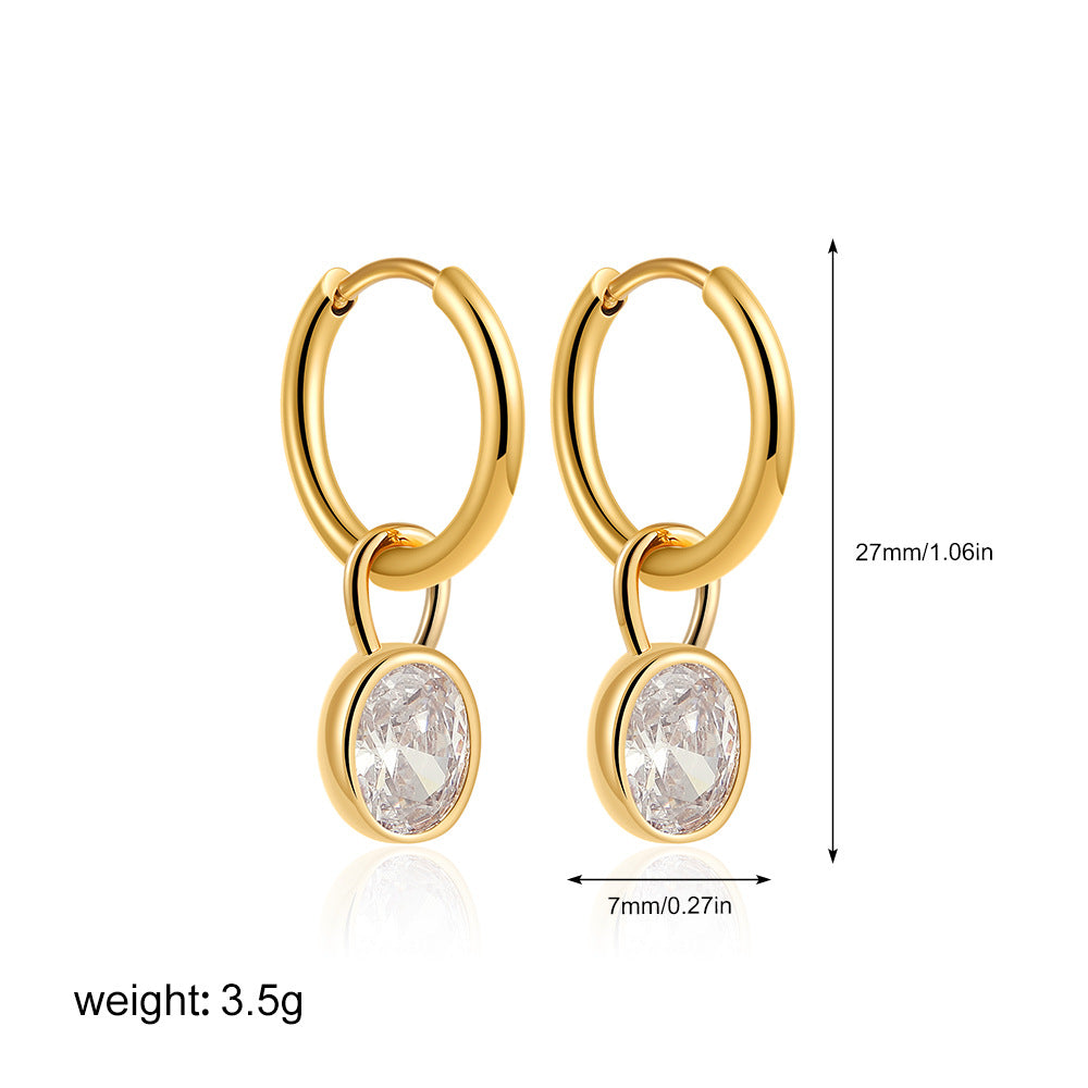 Women's Retro Simple Oval Zircon Earrings