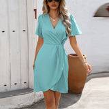 V-neck Short-sleeved Dress Summer Fashion Slim A-line Dresses Beach Clothing For Women