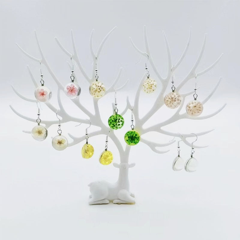 Dried Flower Glass Ball Crystal Earrings Creative Sweet