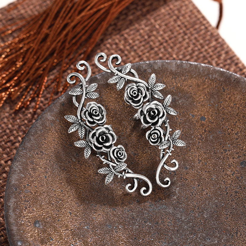 Middle-ancient Rose Flower Earrings Women