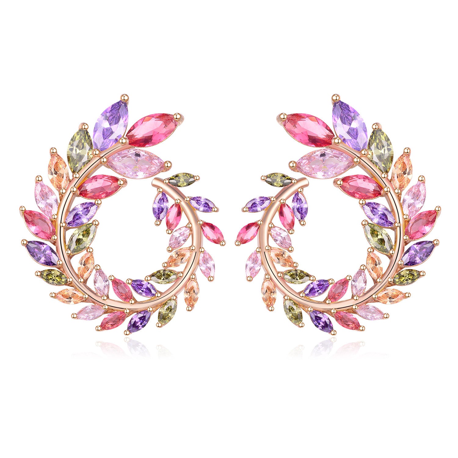 18K Real Gold Handmade Inlaid Colorful Garland Shape Earrings
