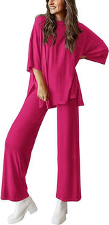 Casual Short-sleeved Pullover Top Wide-leg Pants Casual Suit