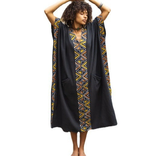 Maxi African Tribal Pattern Ethnic Style Handmade Robe Pocket Skirt