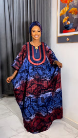 African Embroidered Printed Loose Robe With Headscarf