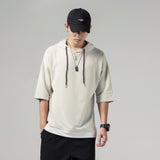 Solid Color Loose Fit Summer Hooded Men's Short-sleeved T-shirt