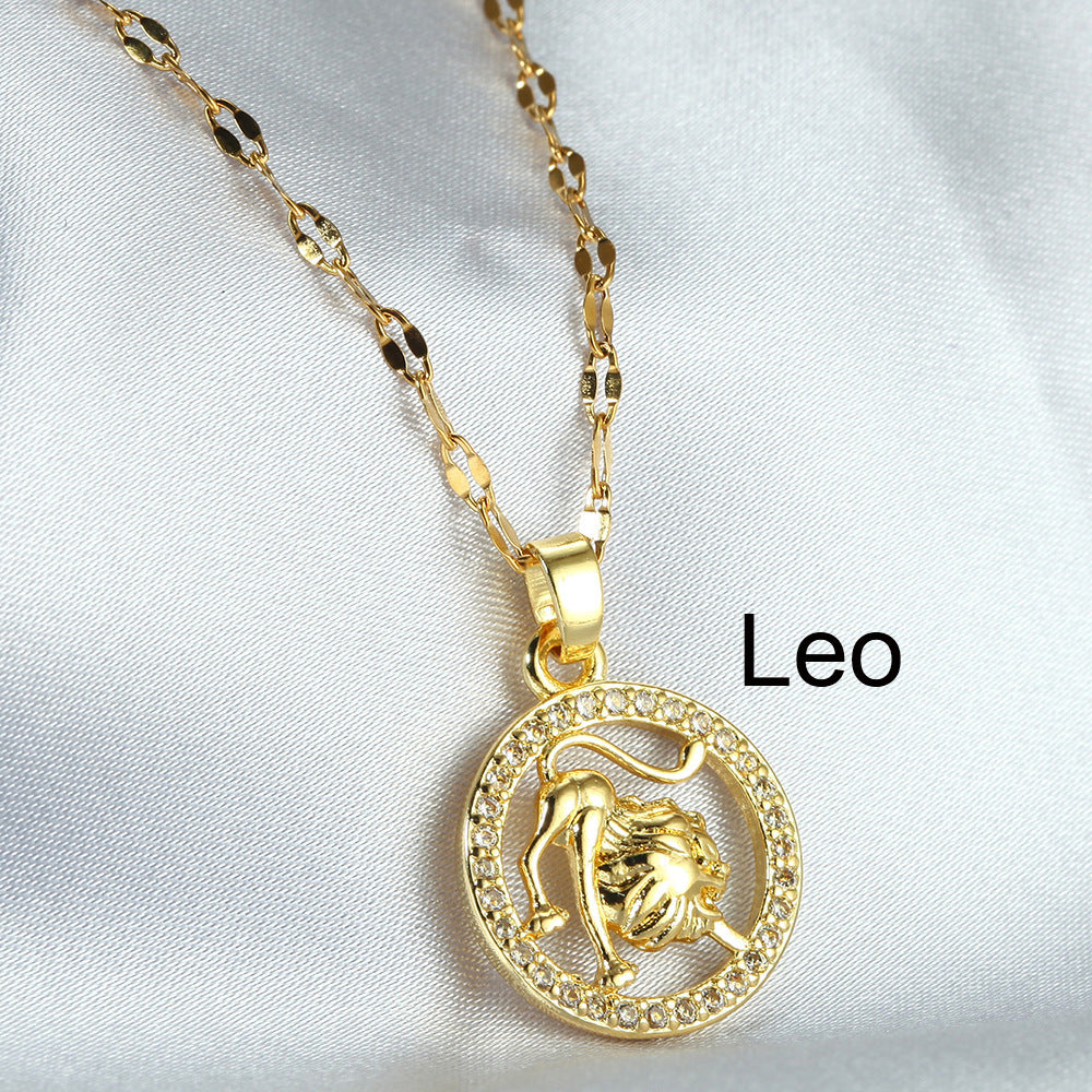 Golden Twelve Constellation Pendant Necklace INS Style