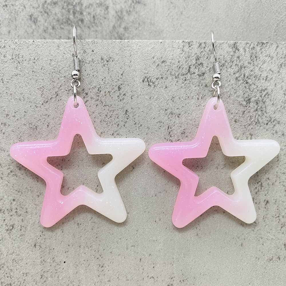 European And American Bright Hollow Color Five-pointed Star Acrylic Earrings