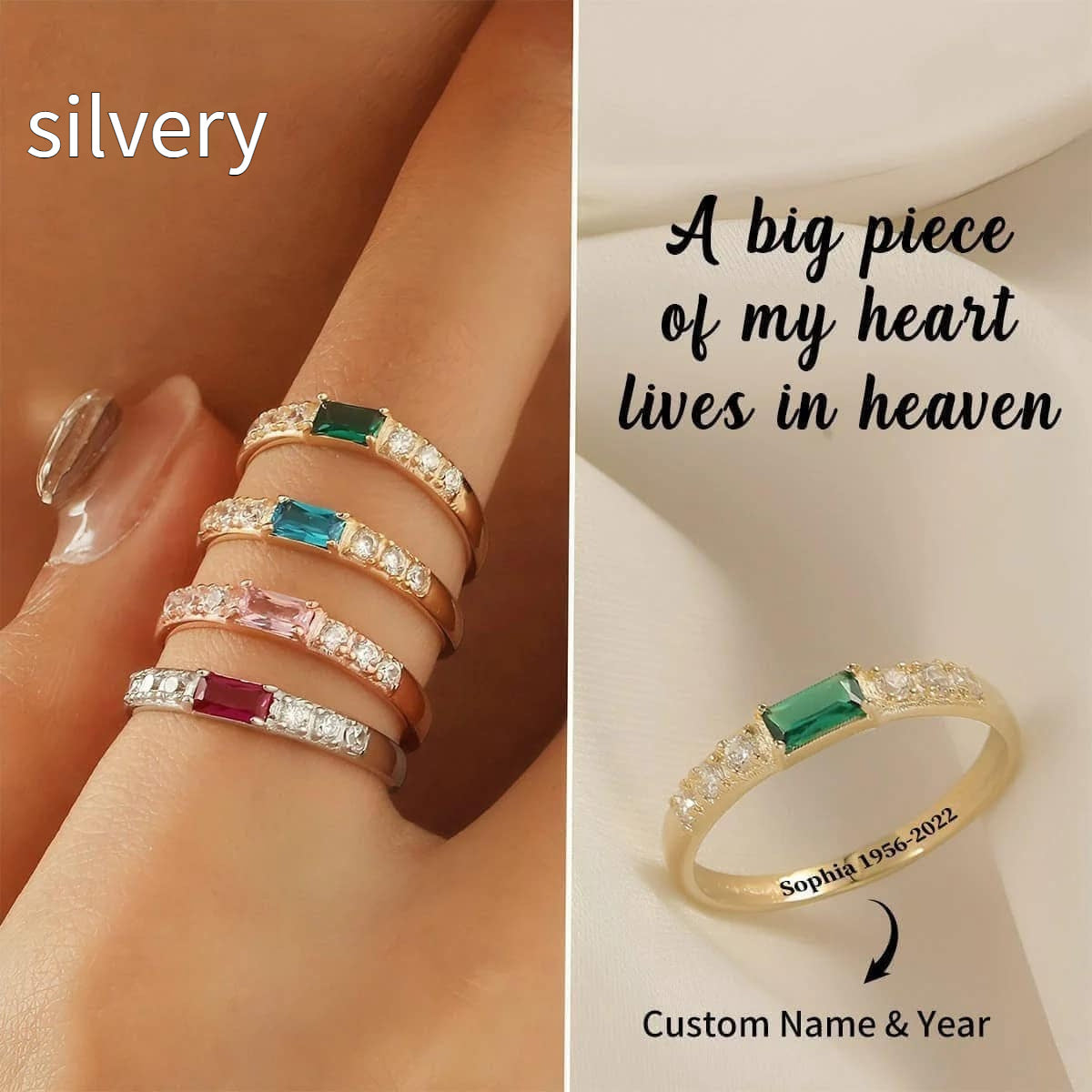 Diamond-encrusted Rectangular Birthstones Ring Birthstone Lettering In December