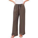 High Waist Button Drawstring Loose Casual Summer Wide-leg Pants With Pockets