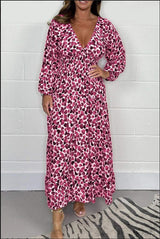 Women's Fashion High Waist V-neck Floral Dress