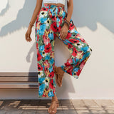 Personalized Floral Print High Waist Casual Wide Leg Pants