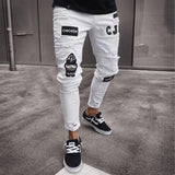 AliExpress White High-end Denim Men's Trousers Cross-border Foreign Trade Hole Trend Black Slim Jeans Men