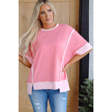 Women's Round Neck Short-sleeved Shirt Loose Casual Slit T-shirt