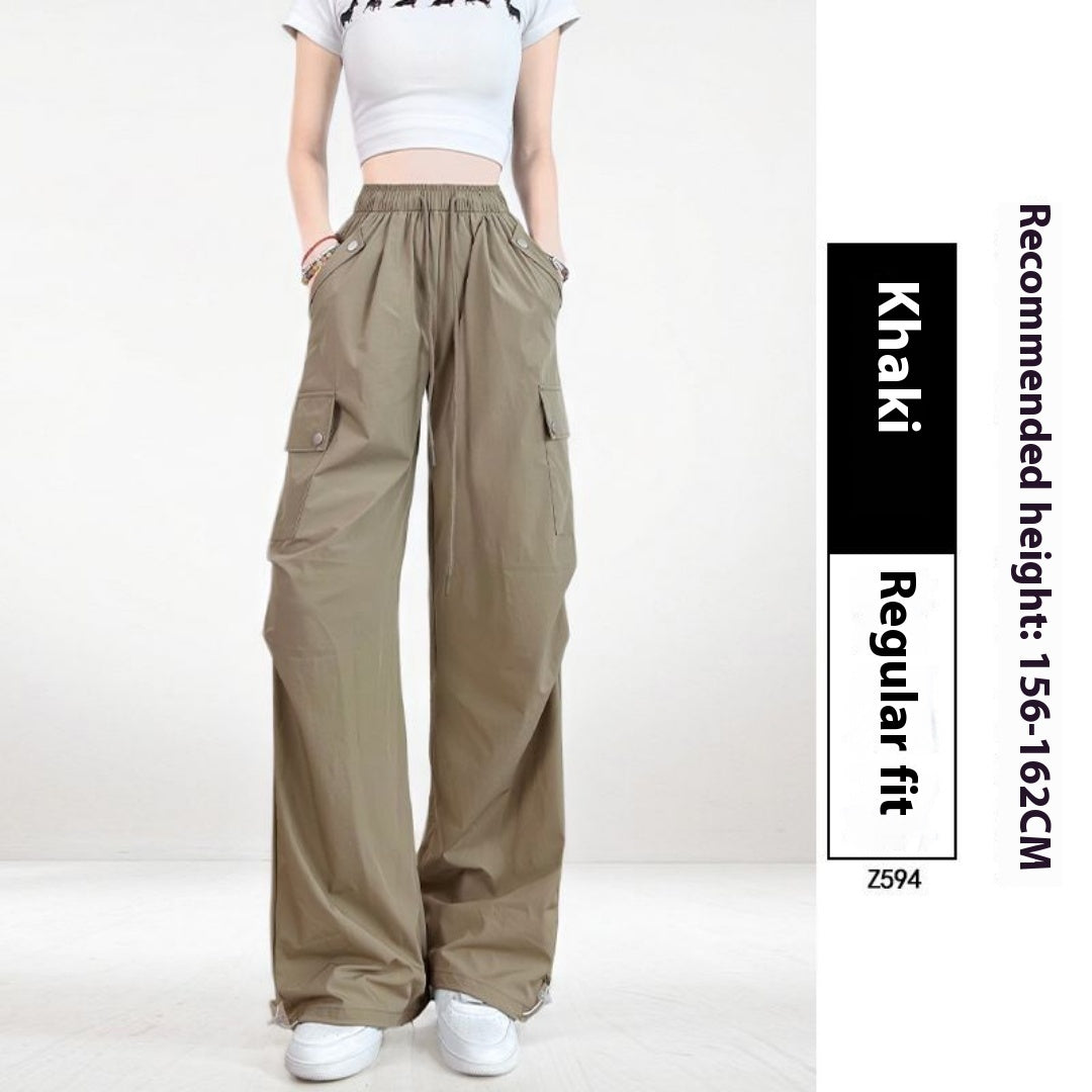 High-waisted Black Slim American Ice Silk Sports Pants