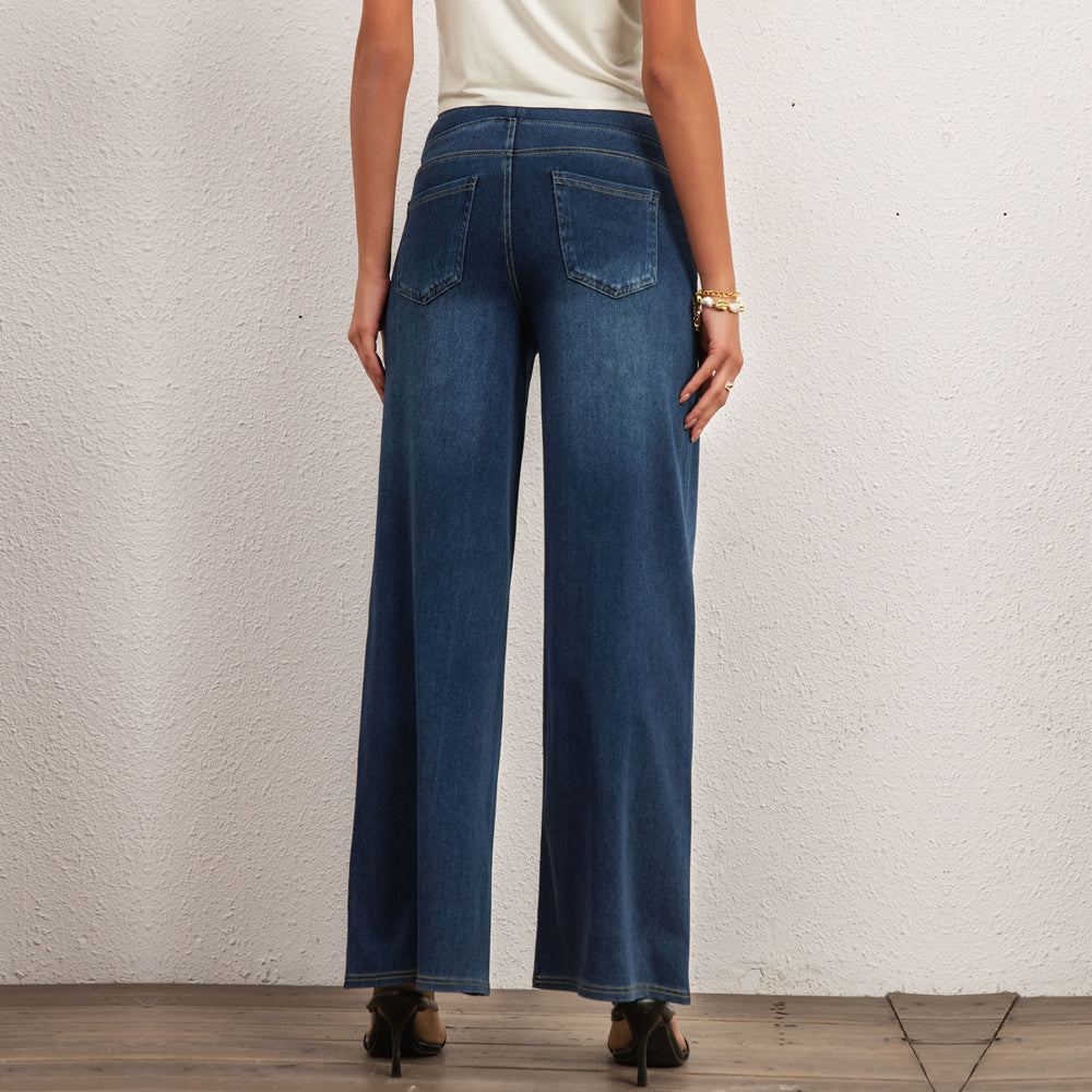 Shascullfites Women's Light Blue Wide Leg Stretch Jeans Flare Pants Denim Straight Trousers Sexy Fit Casual Jeans Women