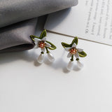 Sterling Silver Needle Camellia Earrings Beautiful Personality Contrast Color