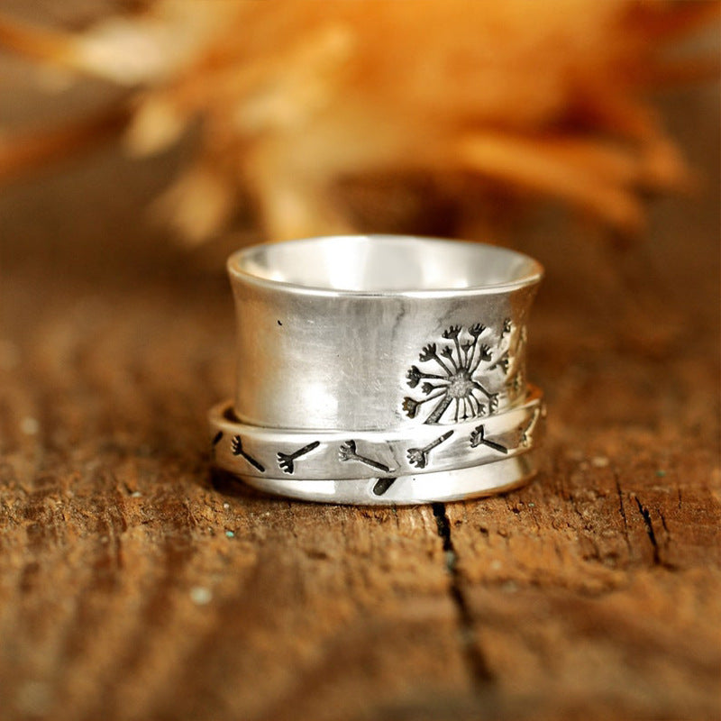 European And American Rotatable Simple Trendy Flower Ring