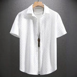 Men's Solid Color Short Sleeve Knitted Shirt With Over-turned Collar