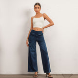 Shascullfites Women's Light Blue Wide Leg Stretch Jeans Flare Pants Denim Straight Trousers Sexy Fit Casual Jeans Women
