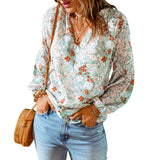 Women's Floral Chiffon Shirt Loose V-neck Casual Top
