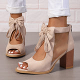 Platform Chunky High Heels Women's Sandals Bow Decoration Open Toe Block Ankle Strap Sandals For Dress Bridal Party Shoes