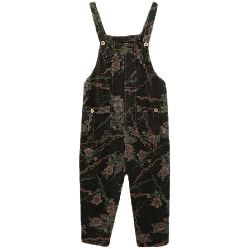Spring And Summer Lean Printing Jean Overalls Women