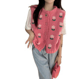 Embroidery Flower Knitted Vest Cardigan Sweet Sweater