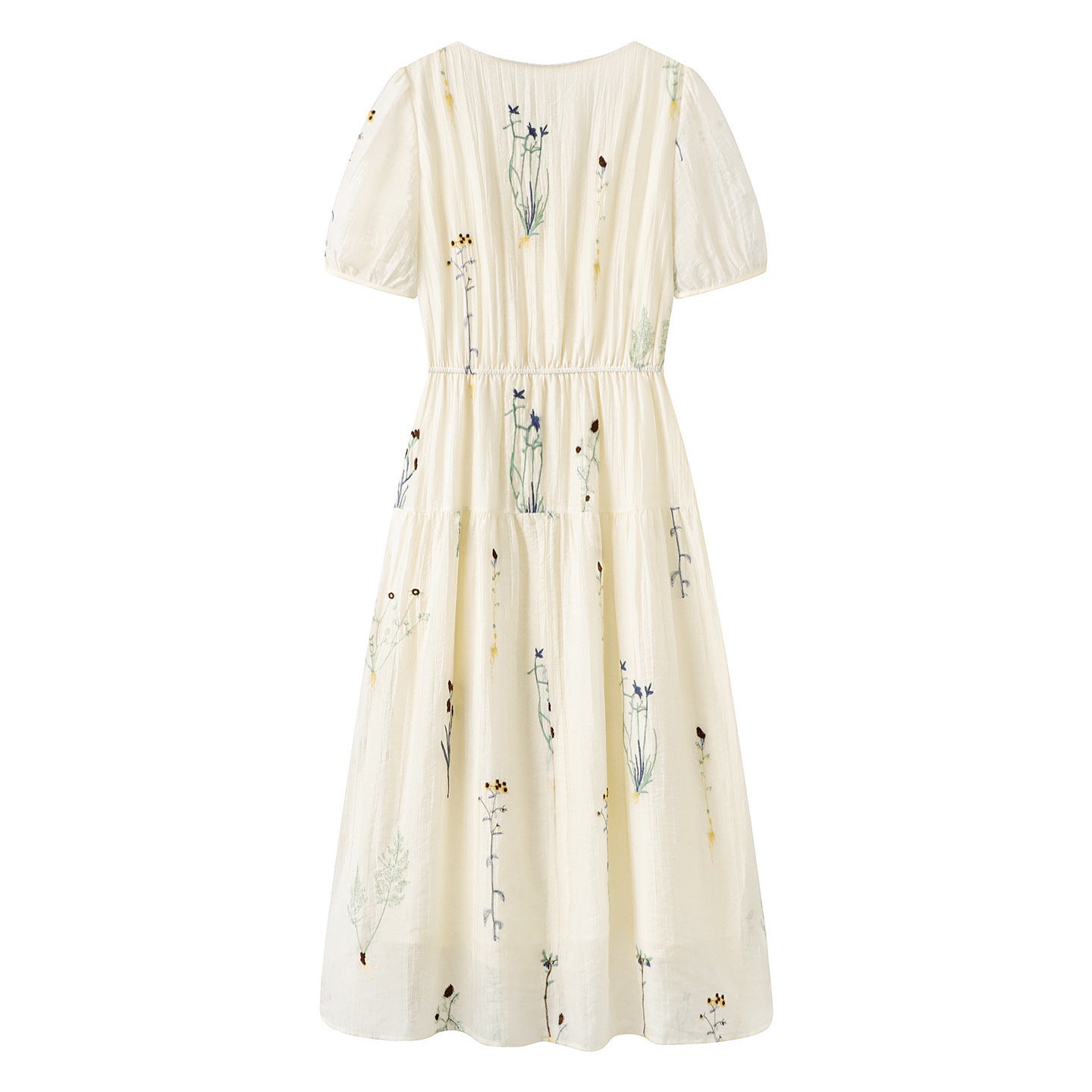 Plant Flower Embroidery Tencel Female French Square Collar Dress