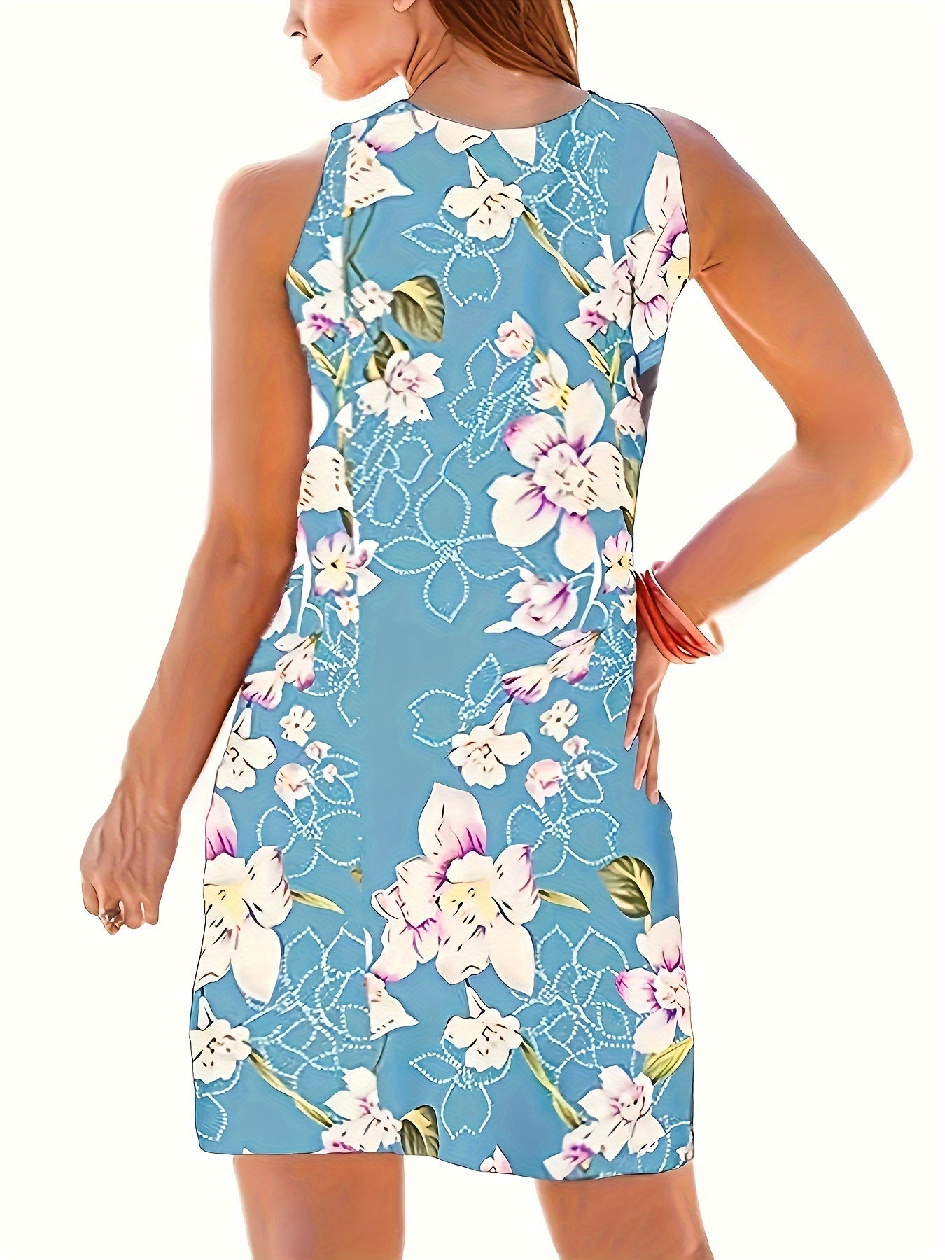 Self-pick-up Plus Size Women's Printed V Neck Micro Stretch Tank Dress Fashion Casual Dresses  Only Self-pickup Is Supported